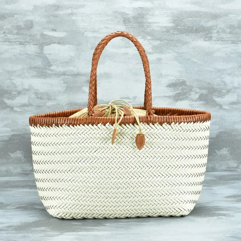 Genuine Leather Bag Weaving Casual Big Tote Purse Cowhide Handbags