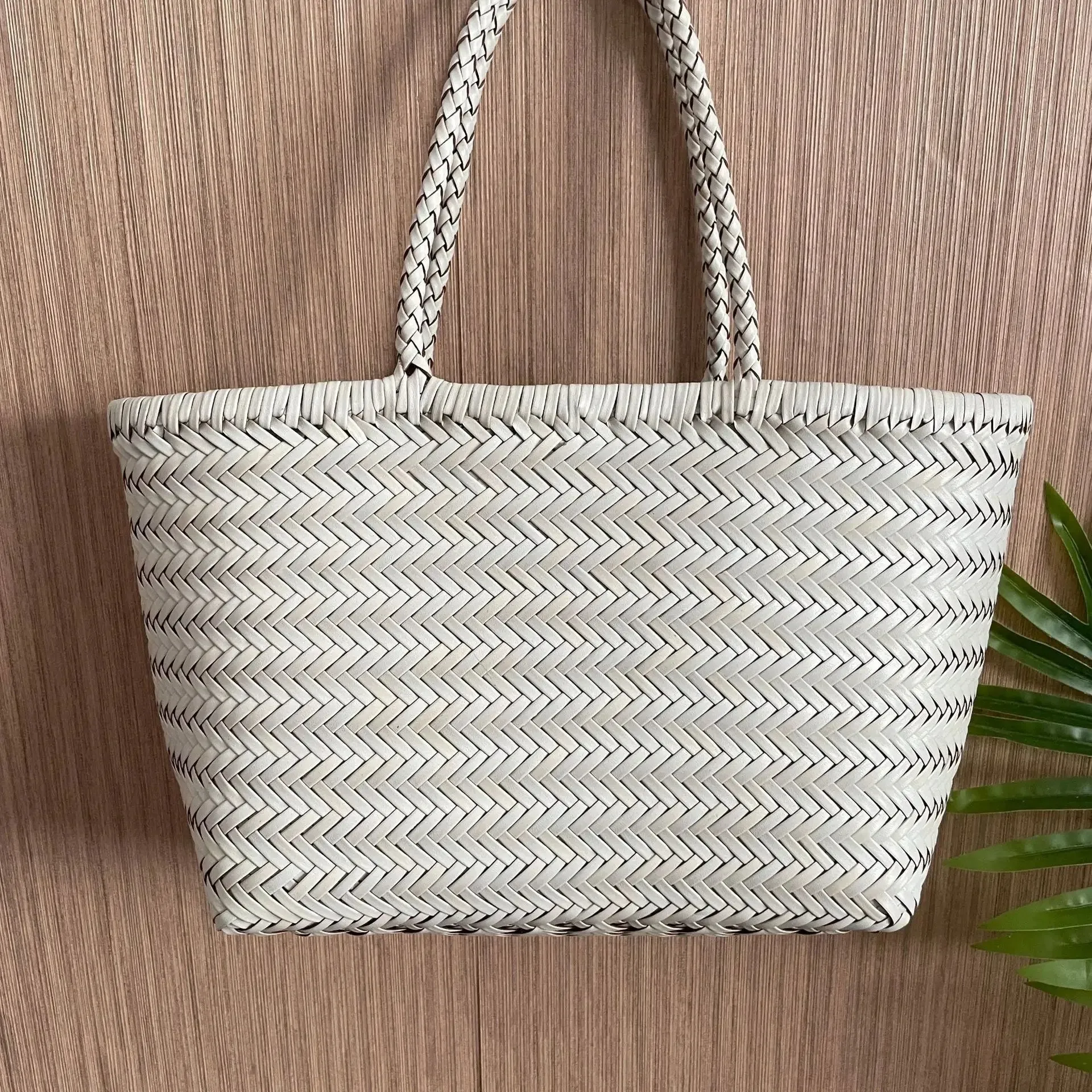 Genuine Leather Bag Weaving Casual Big Tote Purse Cowhide Handbags