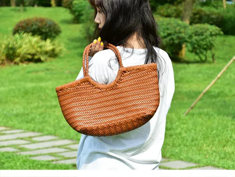 Genuine Leather Bag Weaving Casual Big Tote Purse Cowhide Handbags
