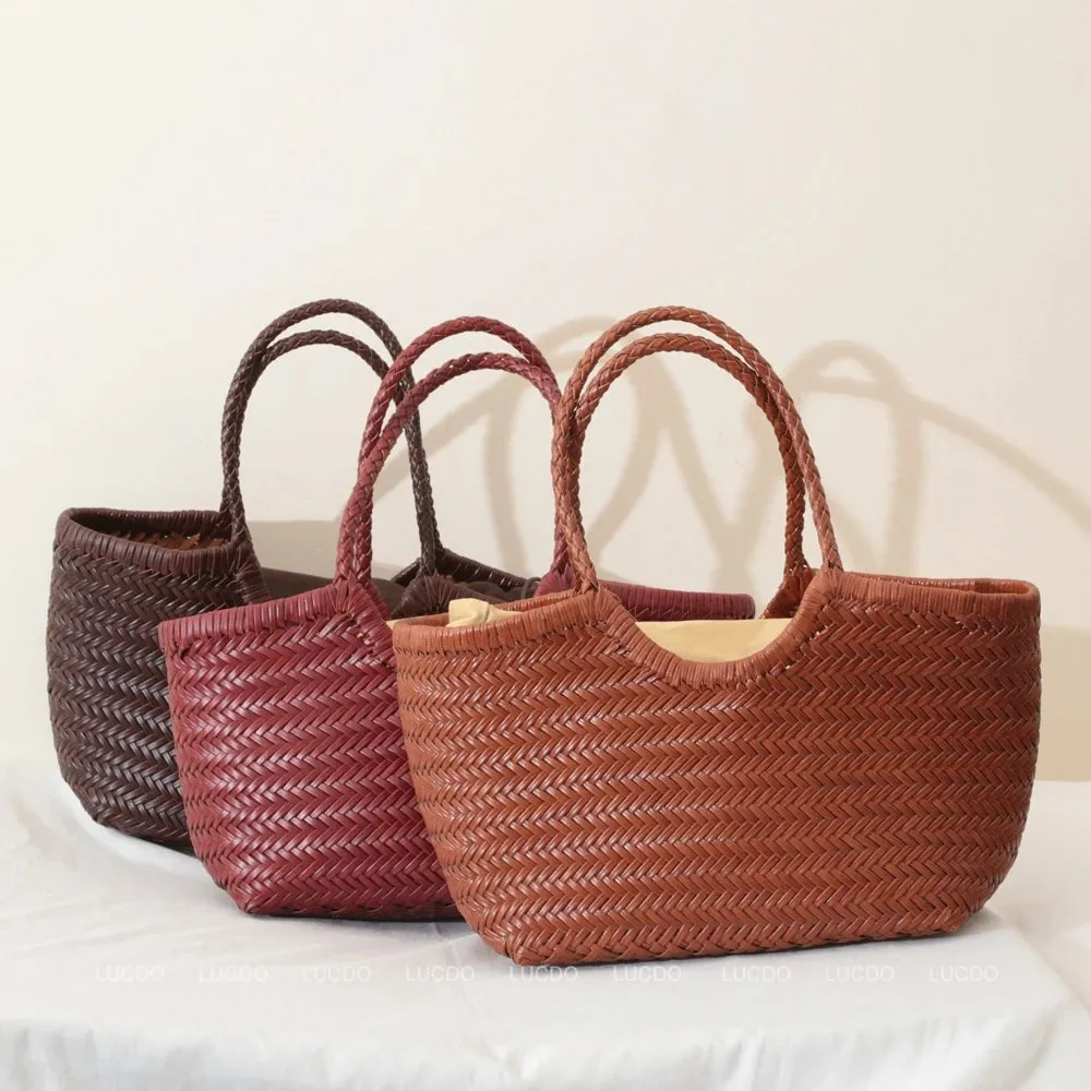 Genuine Leather Bag Weaving Casual Big Tote Purse Cowhide Handbags