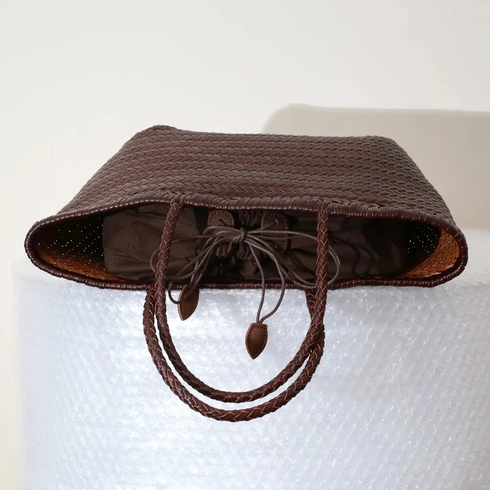 Genuine Leather Bag Weaving Casual Big Tote Purse Cowhide Handbags