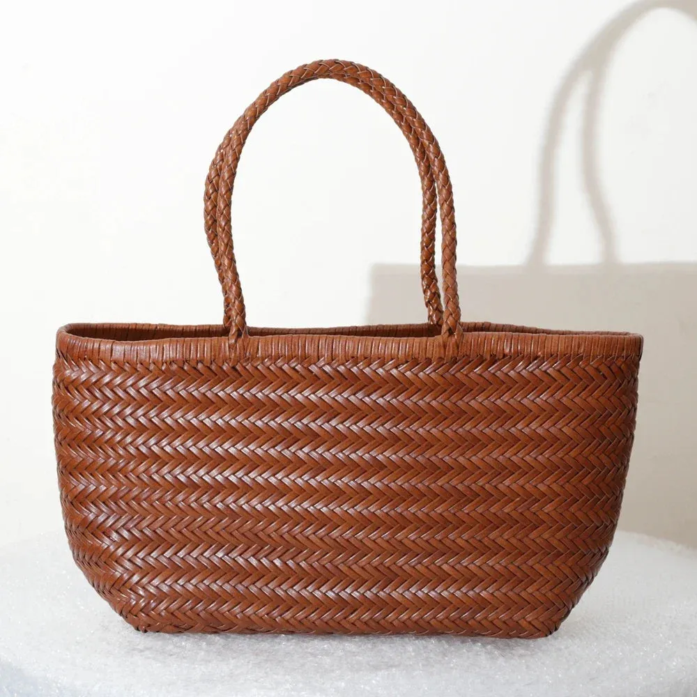 Genuine Leather Bag Weaving Casual Big Tote Purse Cowhide Handbags