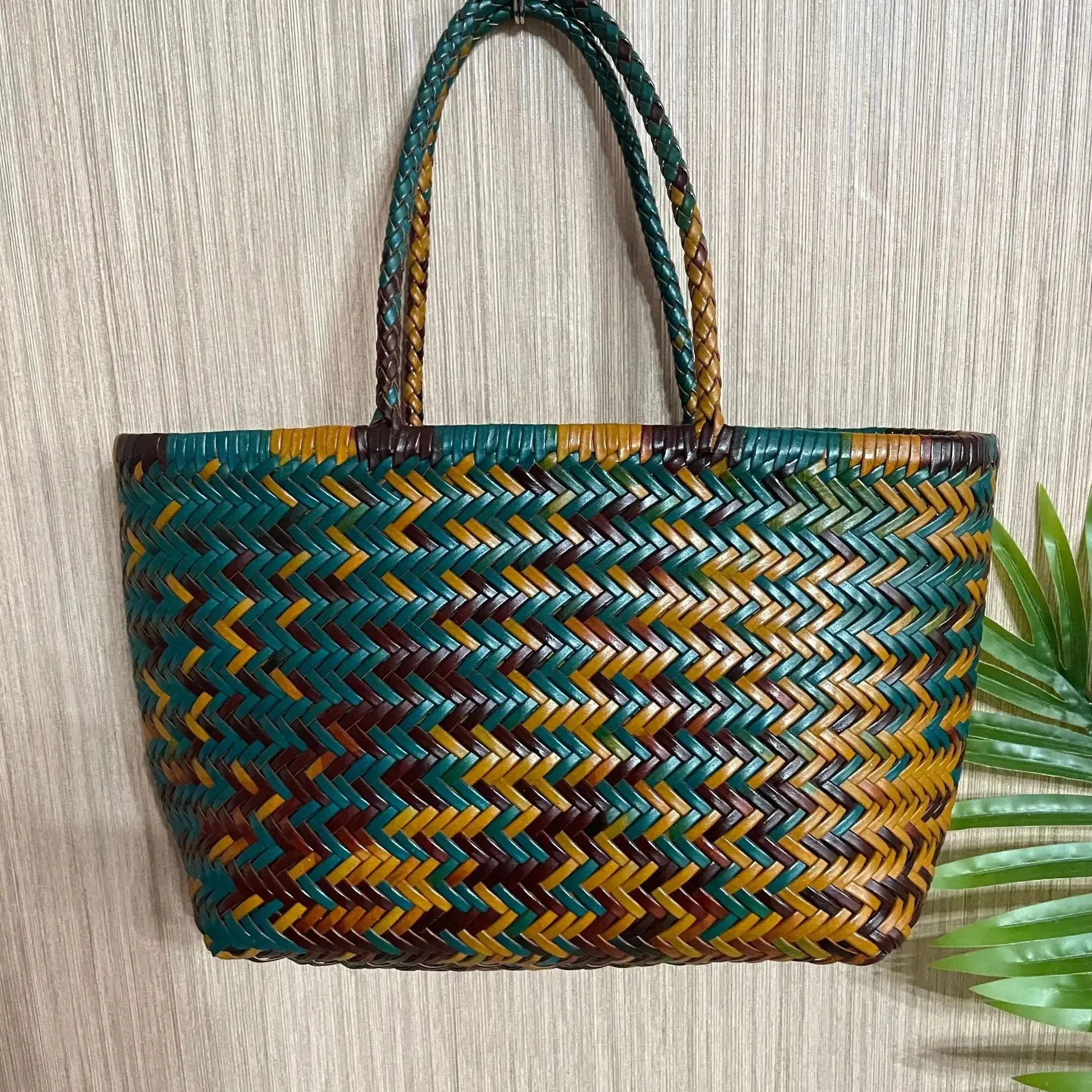 Genuine Leather Bag Weaving Casual Big Tote Purse Cowhide Handbags