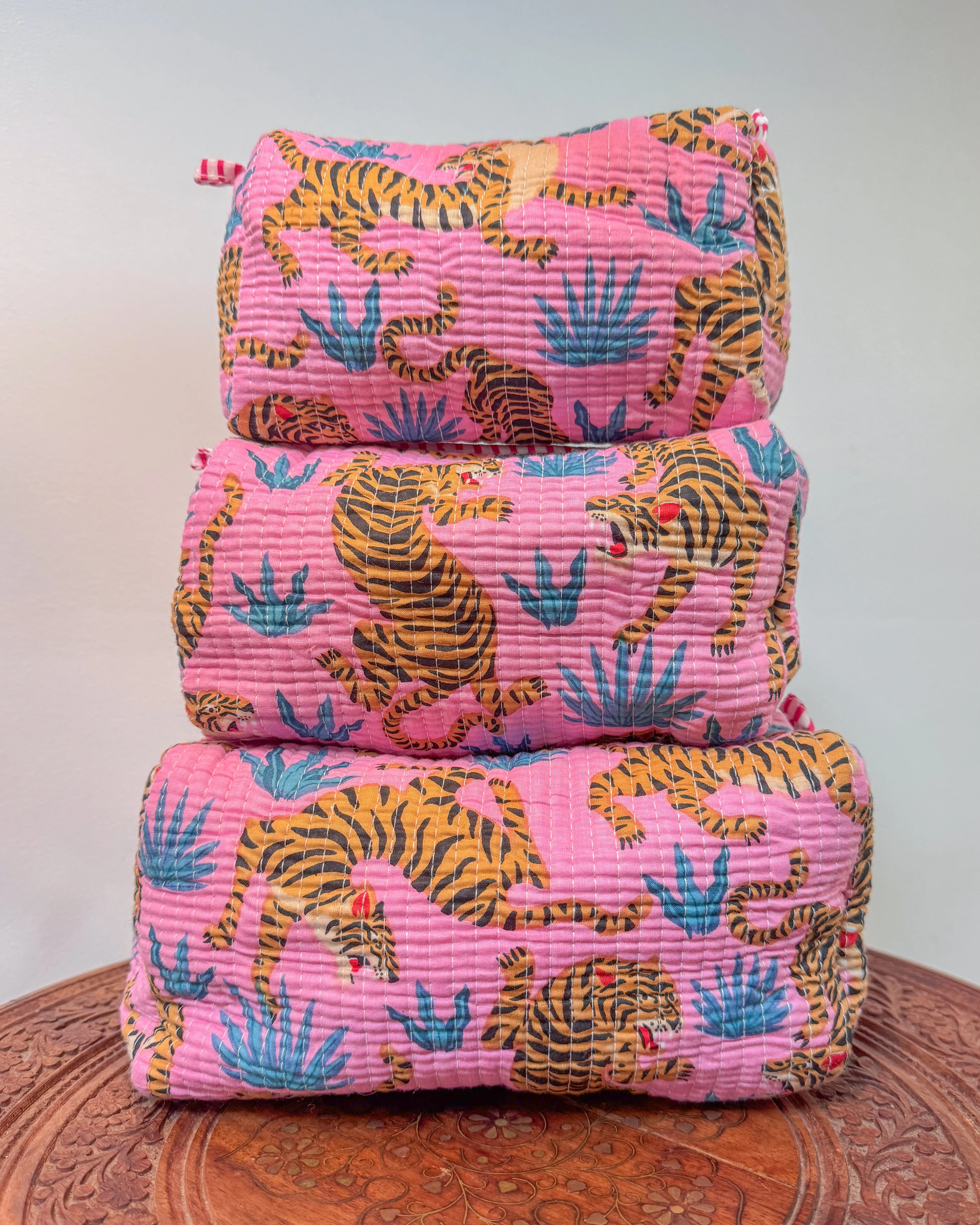 Hot Pink tiger l Handmade Quilted Cotton Bag