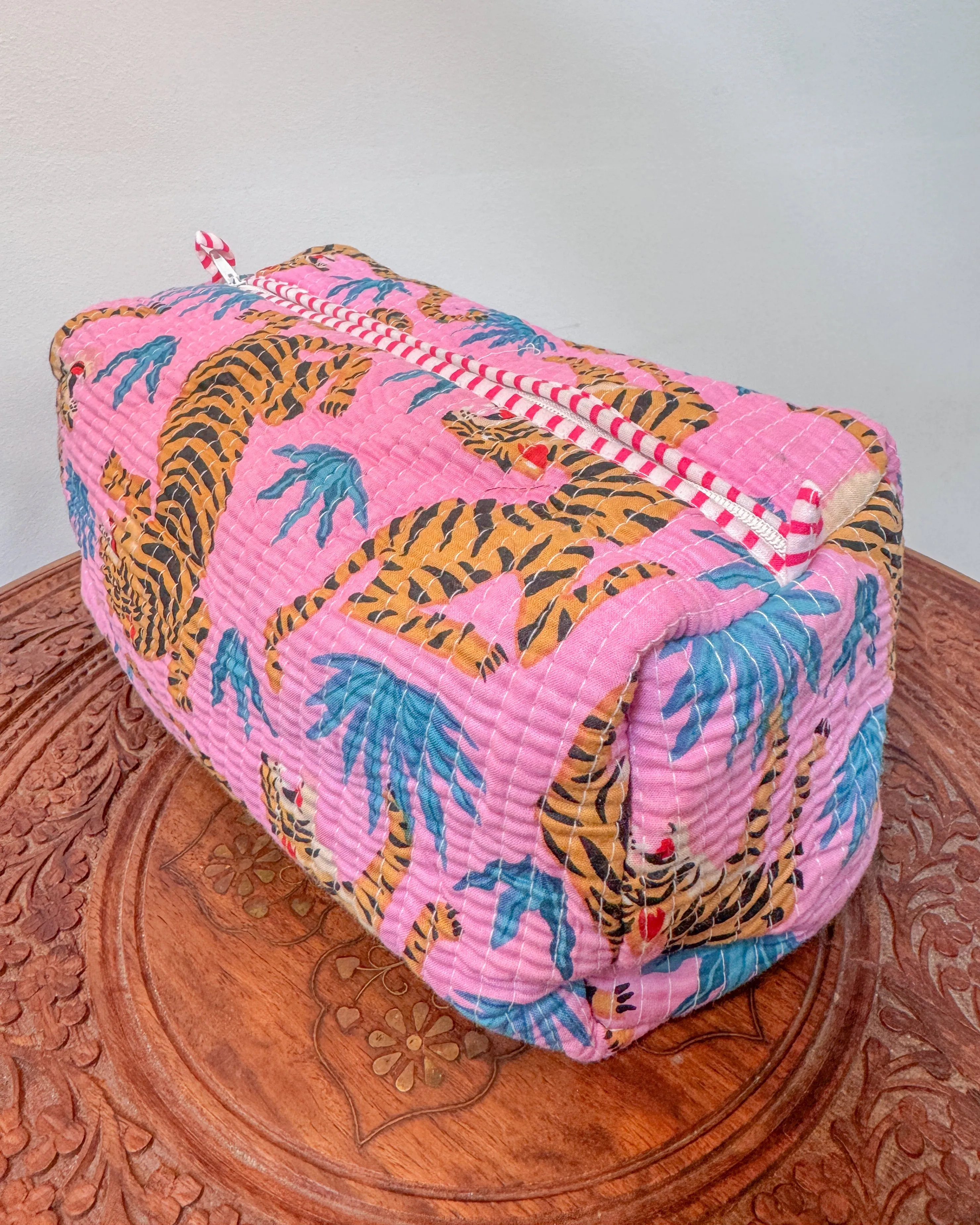 Hot Pink tiger l Handmade Quilted Cotton Bag