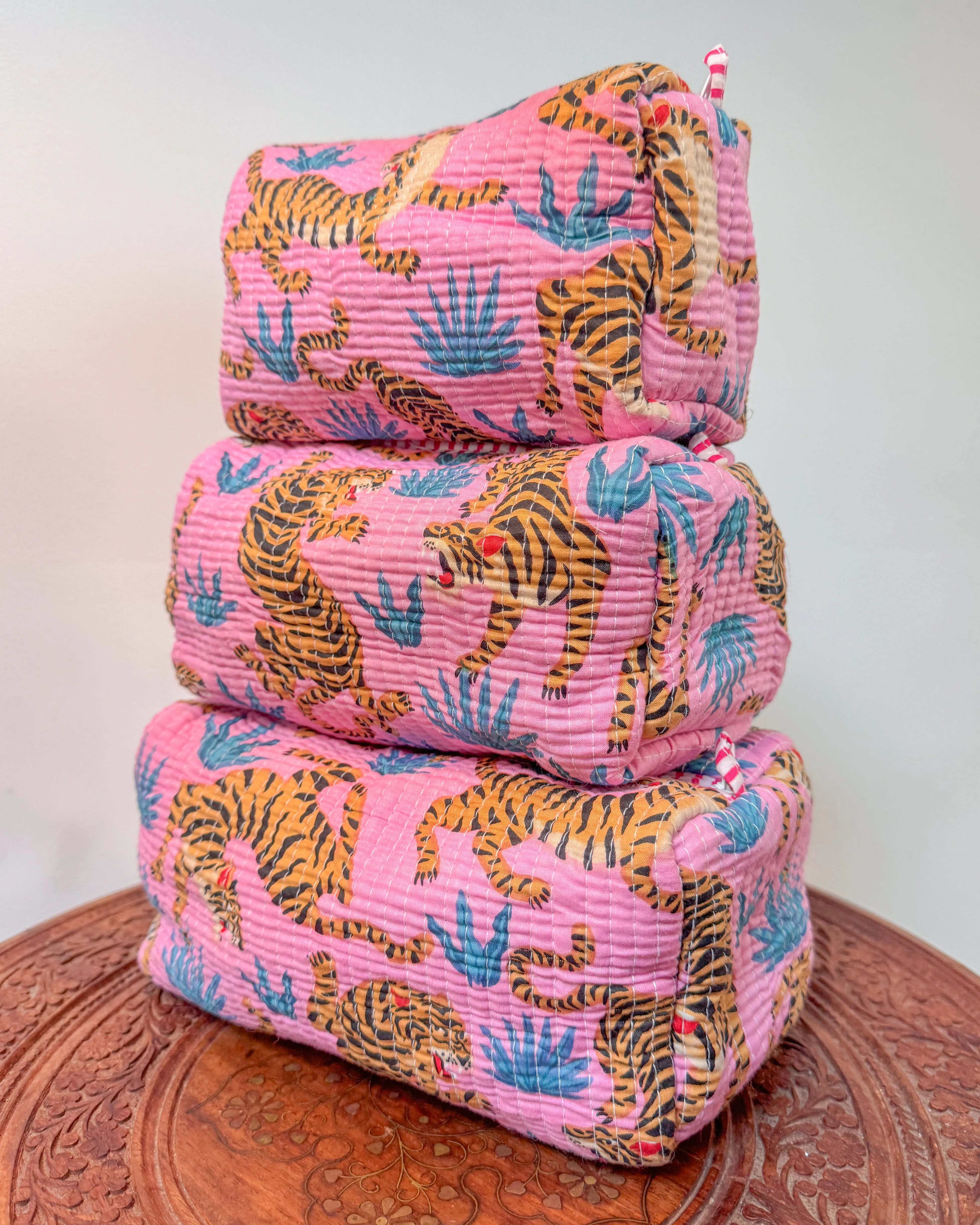 Hot Pink tiger l Handmade Quilted Cotton Bag