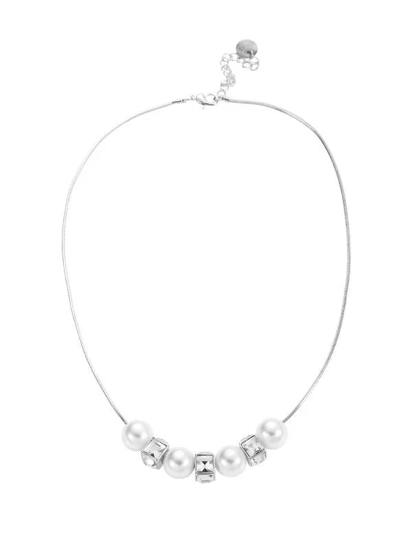 Karen Sampson Silver Necklace With Pearl & Diamanté Pendants