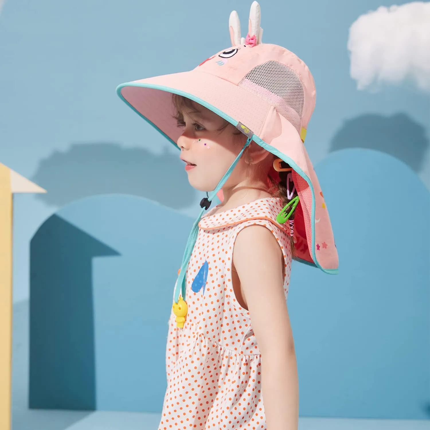 Kids Sun Hat, UPF 50  Wide Brim Sun Mesh Protection Hat for Boys and Girls, Rollable Design Beach Hats with Adjustable Chin