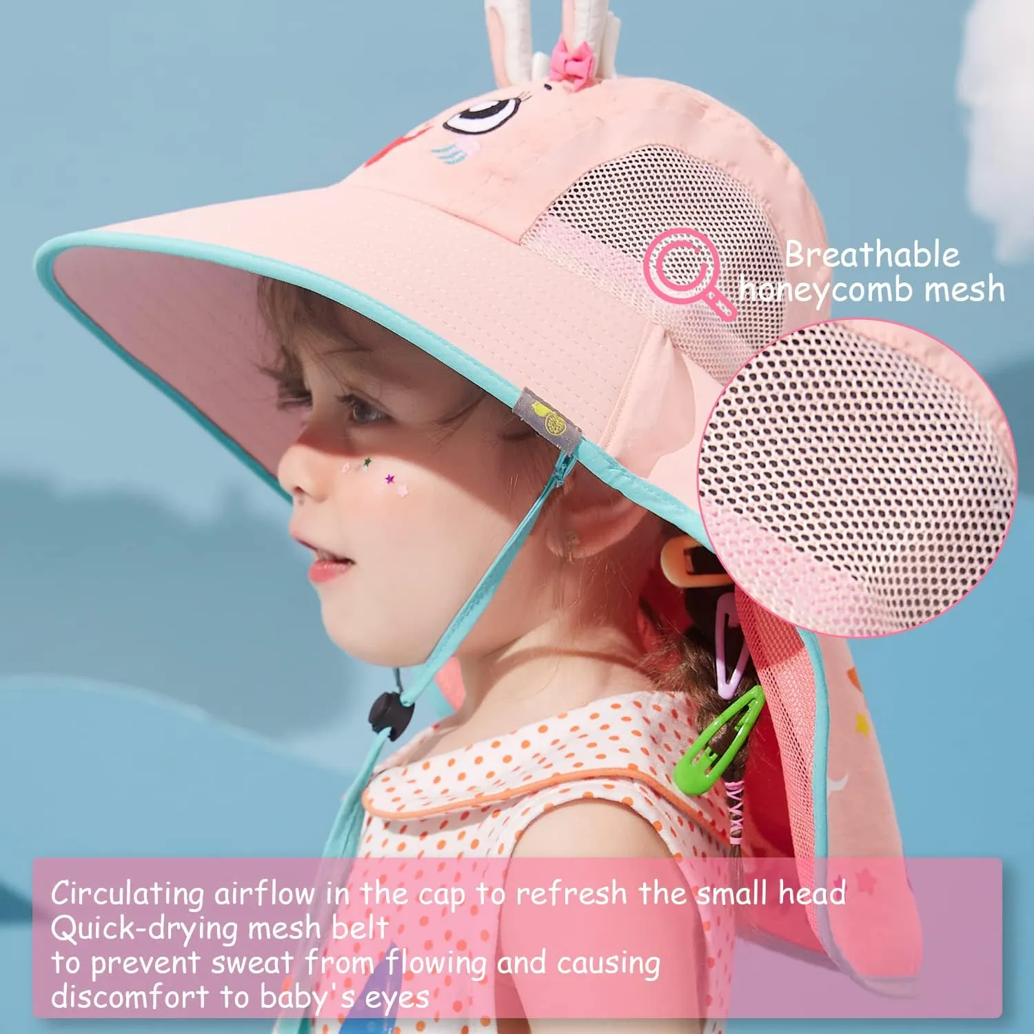 Kids Sun Hat, UPF 50  Wide Brim Sun Mesh Protection Hat for Boys and Girls, Rollable Design Beach Hats with Adjustable Chin