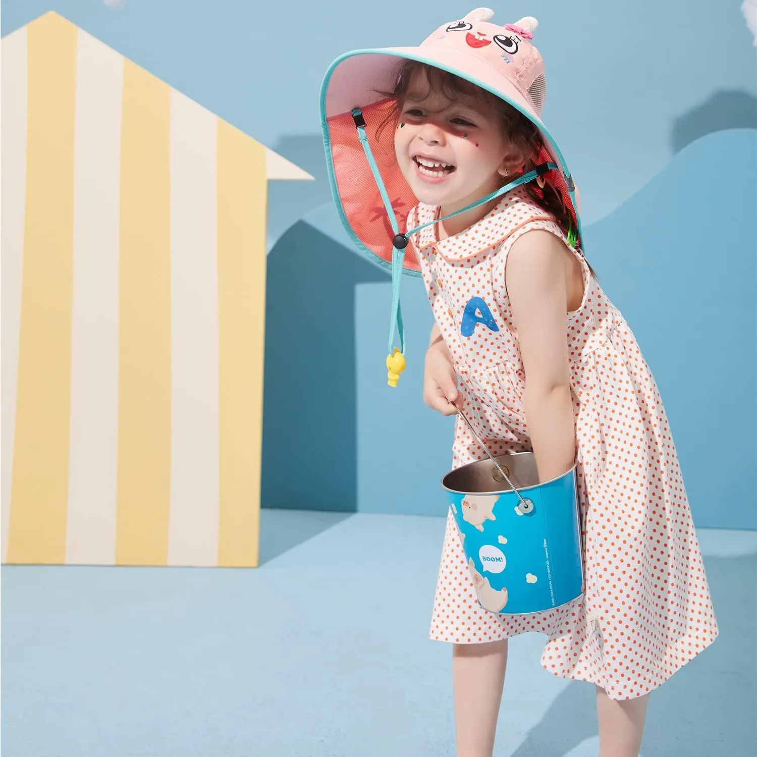 Kids Sun Hat, UPF 50  Wide Brim Sun Mesh Protection Hat for Boys and Girls, Rollable Design Beach Hats with Adjustable Chin