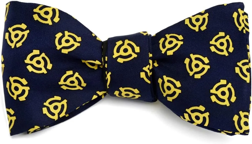 Men's 45 Record Adapter Self-Tie Silk Bow Tie in Blue, Made in USA
