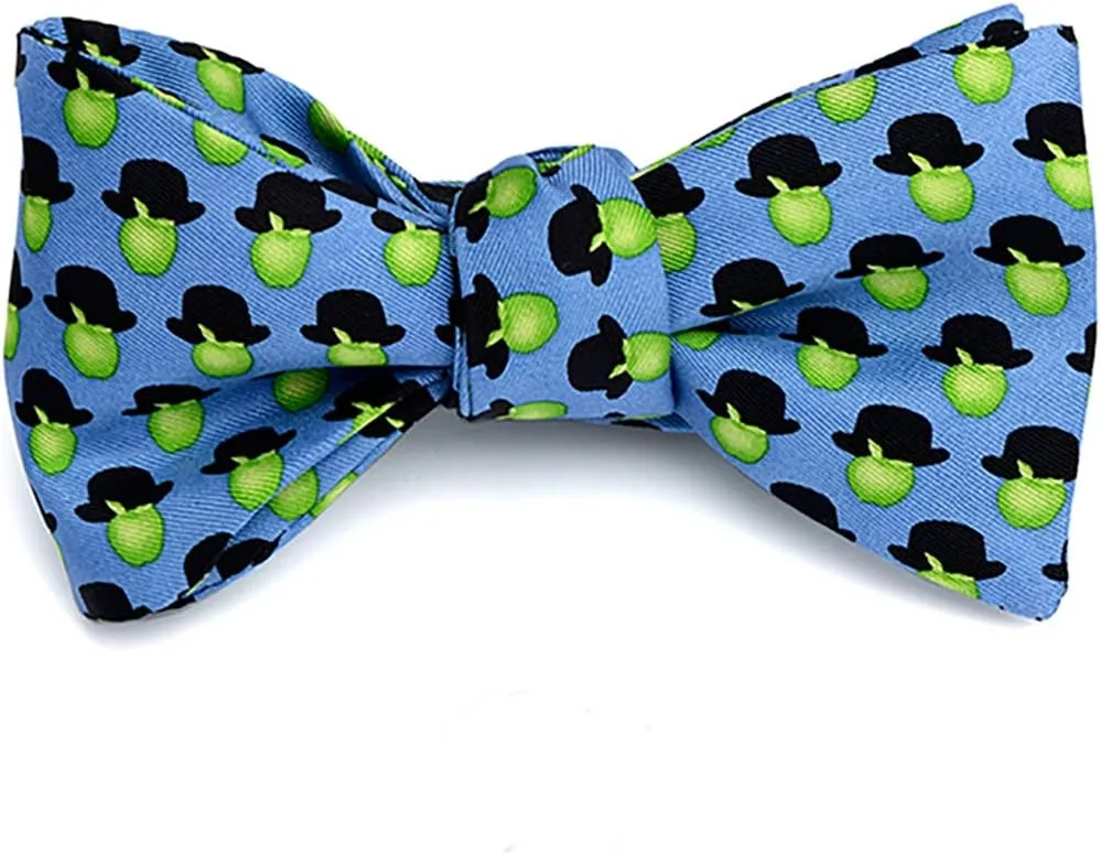 Men's Apples Hats Art-Inspired Self Tie Silk Bow Tie Blue, Made in USA