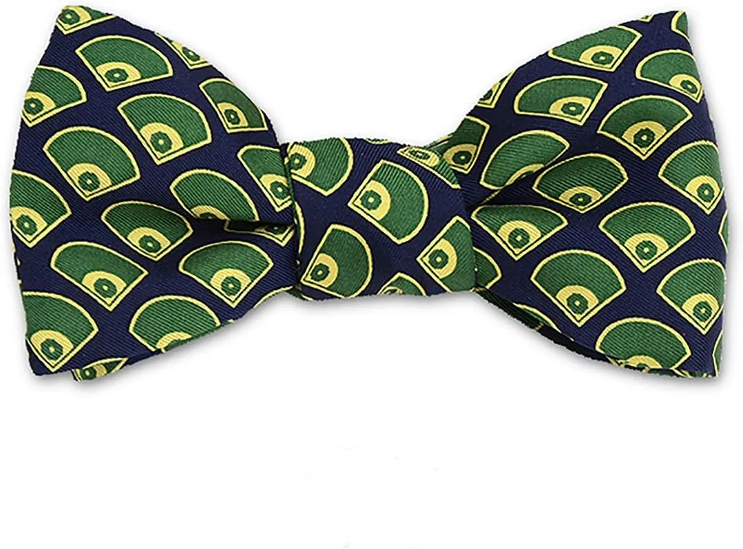 Men's Baseball Themed Self-Tie Silk Bow Tie, Made in USA