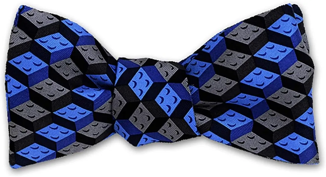 Men's Building Blocks Silk Bow Tie in Blue, Made in USA