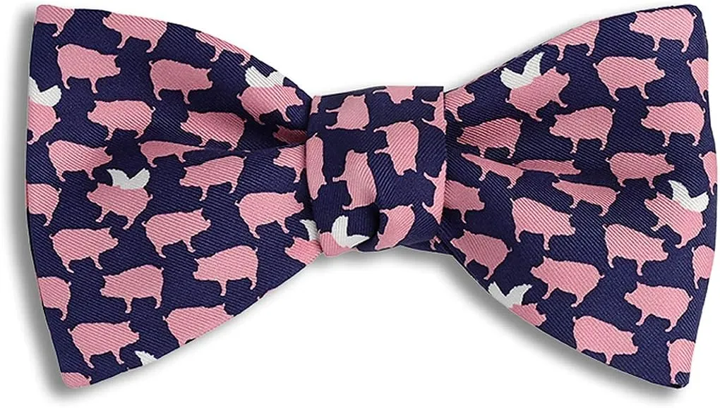 Men's When Pigs Fly Self Tie Silk Bow Tie in Blue, Made in USA