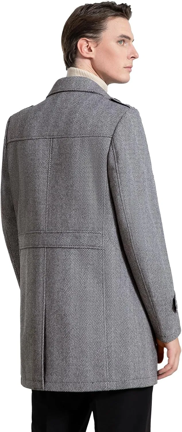 Mens Wool Blend Trench Coat Winter Business Lapel Collar Overcoat Single Breasted Gentlemen Stylish Classic Pea Coat
