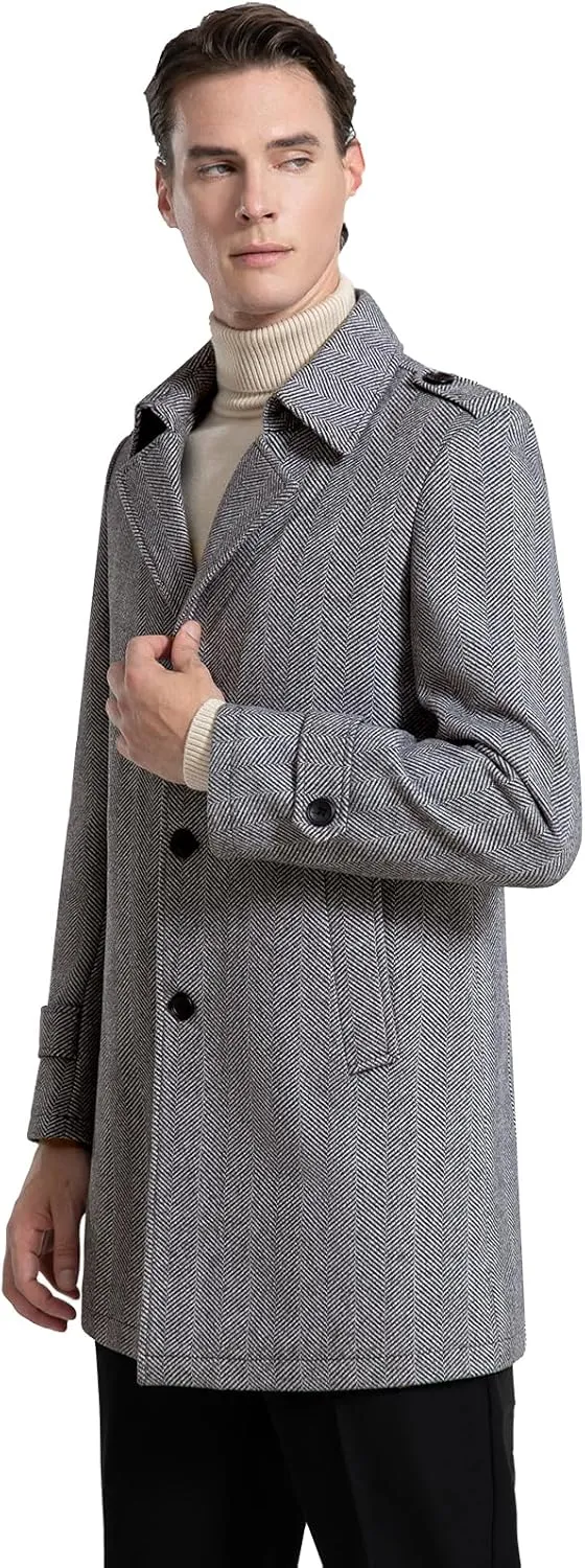 Mens Wool Blend Trench Coat Winter Business Lapel Collar Overcoat Single Breasted Gentlemen Stylish Classic Pea Coat