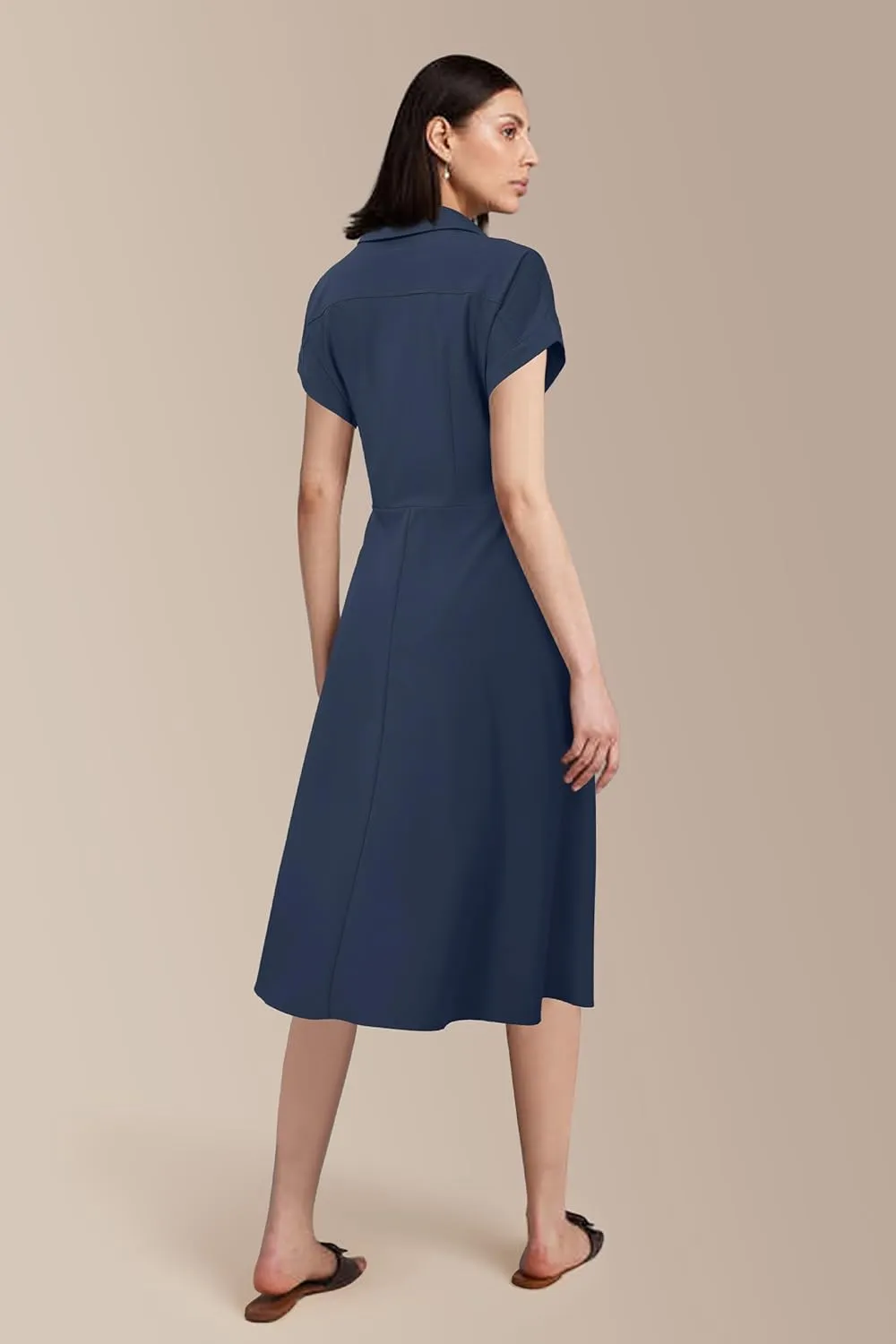 Newshows Women Button Down Tailored Fitted Shift Dress Free Wrinkle Wear to Work Business Casual Outfits Midi Office Clothes
