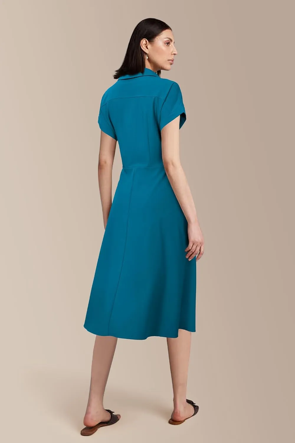 Newshows Women Button Down Tailored Fitted Shift Dress Free Wrinkle Wear to Work Business Casual Outfits Midi Office Clothes