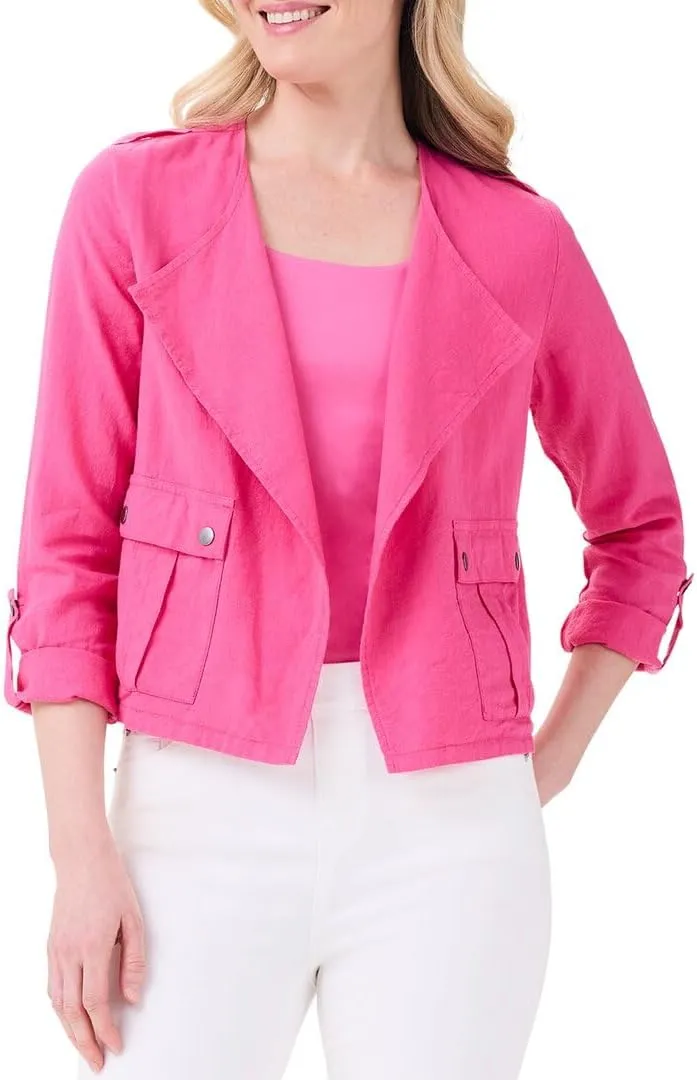 NIC ZOE Women's Rumba Linen Moto Jacket, Wild Pink