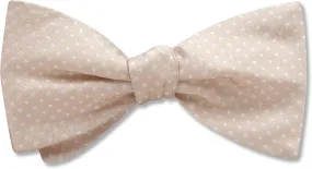 Oriel Champagne, White Polka Dots on Silk Beige Men's Bow Tie - Made in America