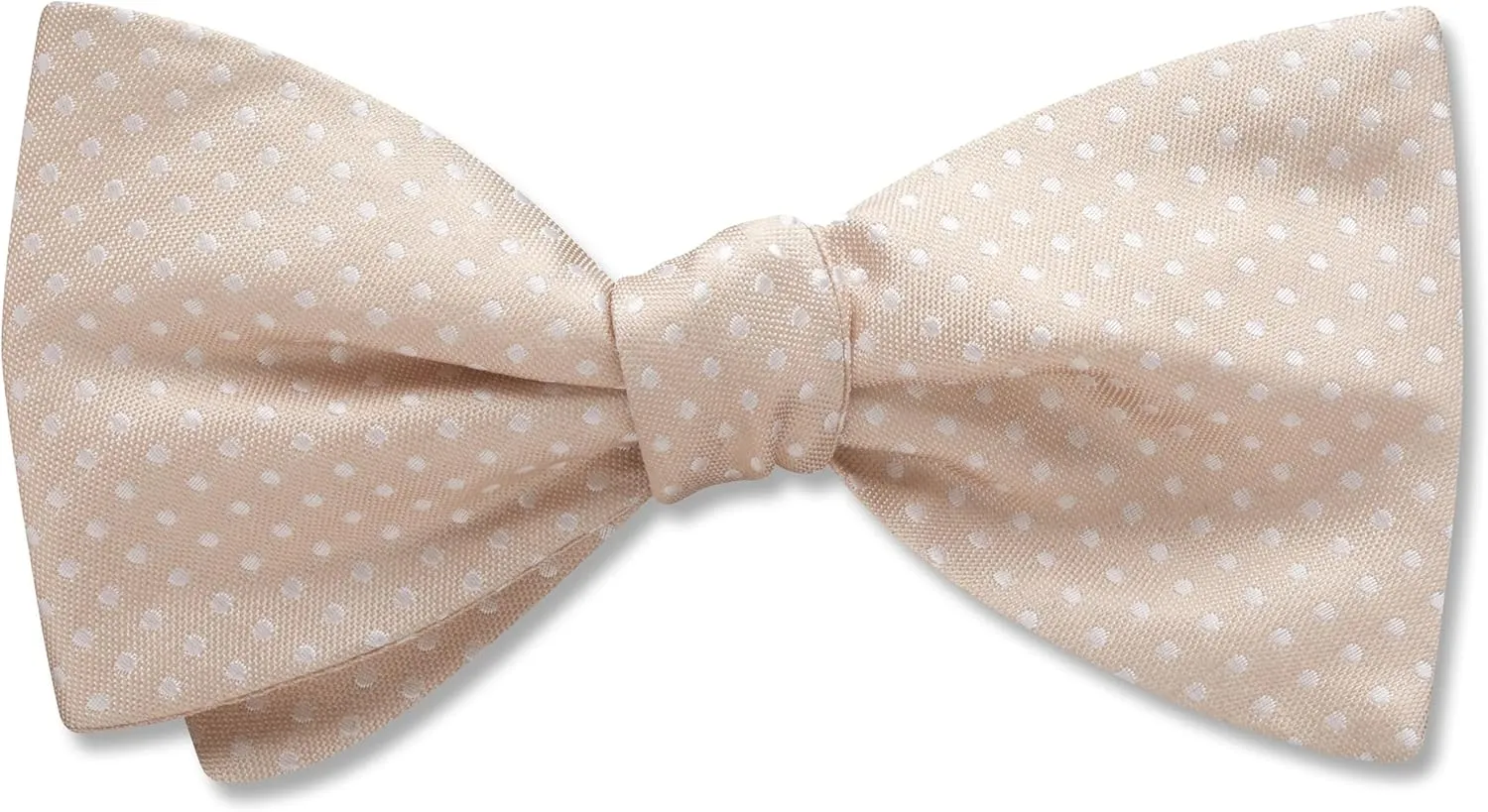 Oriel Champagne, White Polka Dots on Silk Beige Men's Bow Tie - Made in America