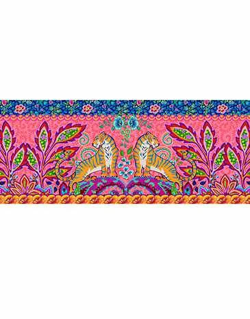 Pink Tiger Velvet Border Fabric, Odile Bailloeul