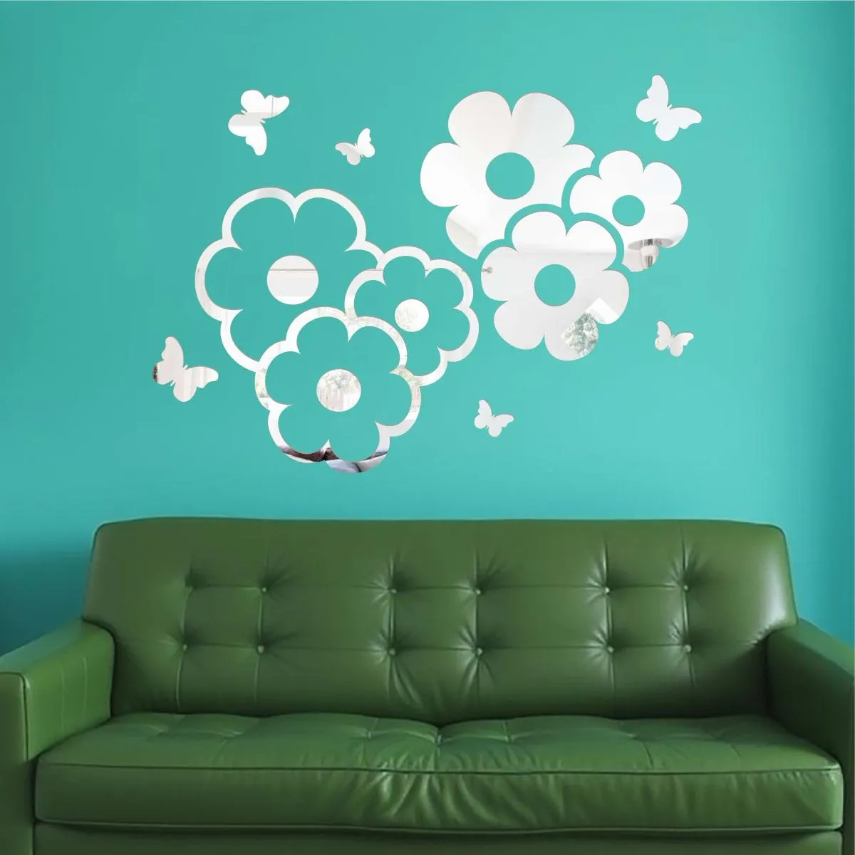 Rawpockets Flower and Butterfly Silver Mirror Sticker for Wall, 2mm Premium 3D Sticker, Acrylic Mirror Wall Decor Sticker, Wall Mirror Stickers, Wall Stickers for Hall Room, Bed Room, Kitchen