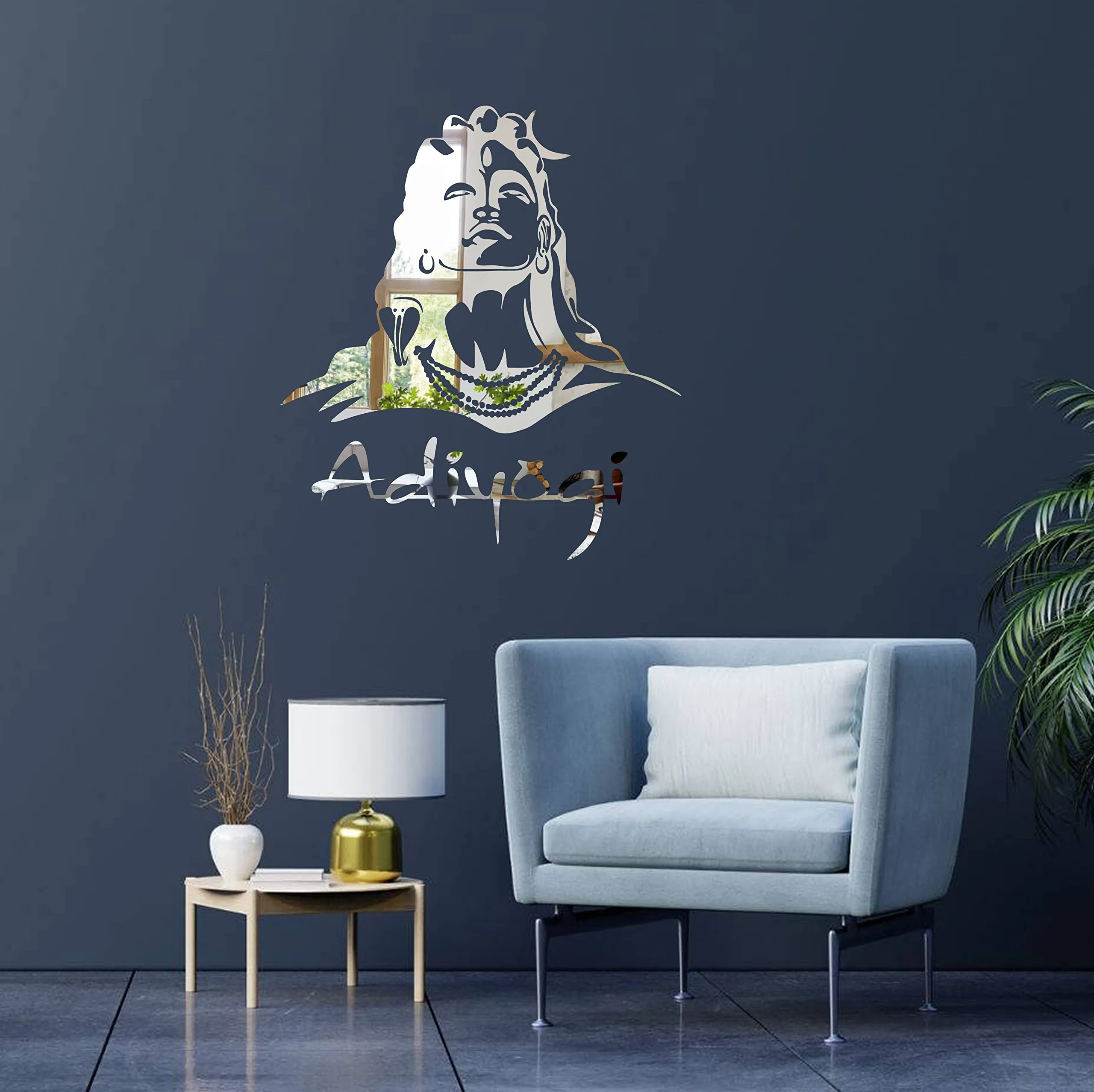 rawpockets Silver Lord Adiyogi 3D Acrylic Self Adhesive Mirror Sticker