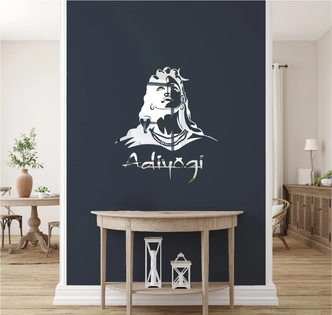 rawpockets Silver Lord Adiyogi 3D Acrylic Self Adhesive Mirror Sticker