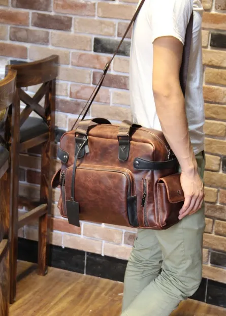 Retro PU Leather Tote Bag For Men