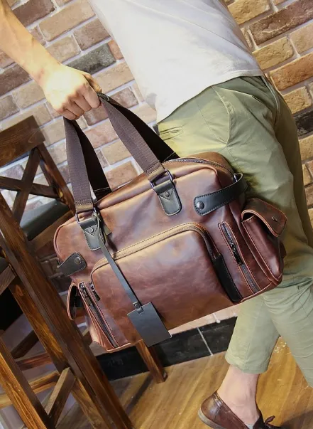 Retro PU Leather Tote Bag For Men