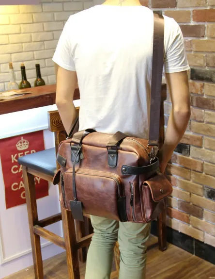 Retro PU Leather Tote Bag For Men