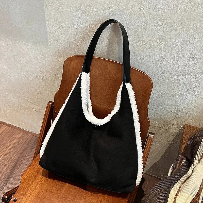 Sohiwoo Solid Simple Suede High-quality Shoulder Bag Fashionable Winter Handbag Large Capacity Multifunctional Handbag Bolsa Feminina