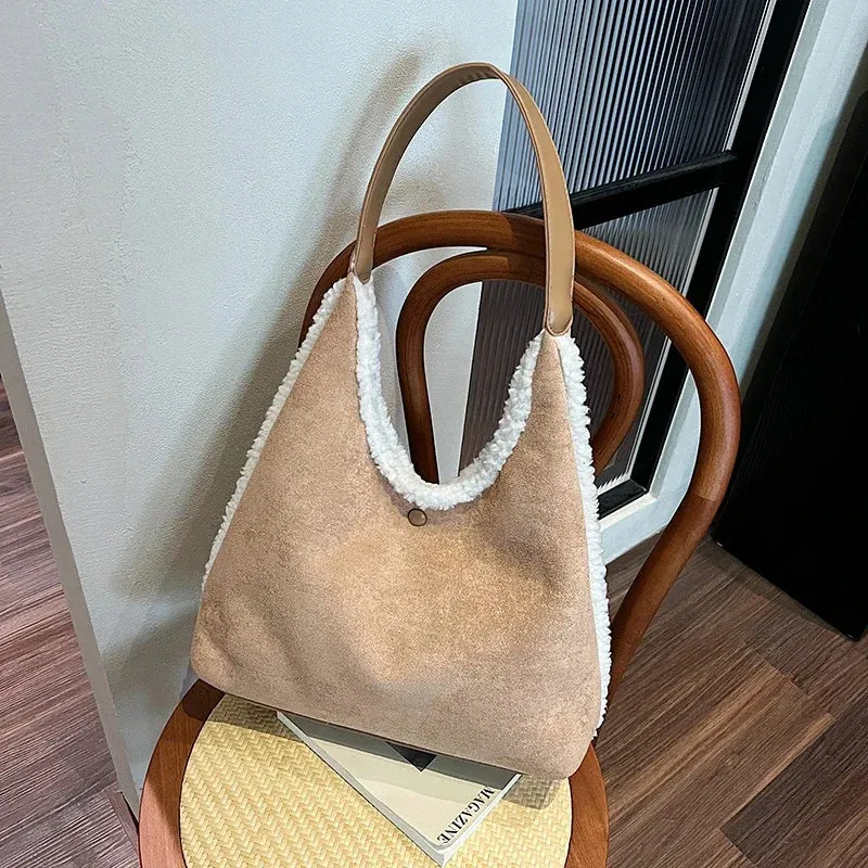 Sohiwoo Solid Simple Suede High-quality Shoulder Bag Fashionable Winter Handbag Large Capacity Multifunctional Handbag Bolsa Feminina
