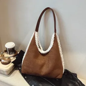 Sohiwoo Solid Simple Suede High-quality Shoulder Bag Fashionable Winter Handbag Large Capacity Multifunctional Handbag Bolsa Feminina