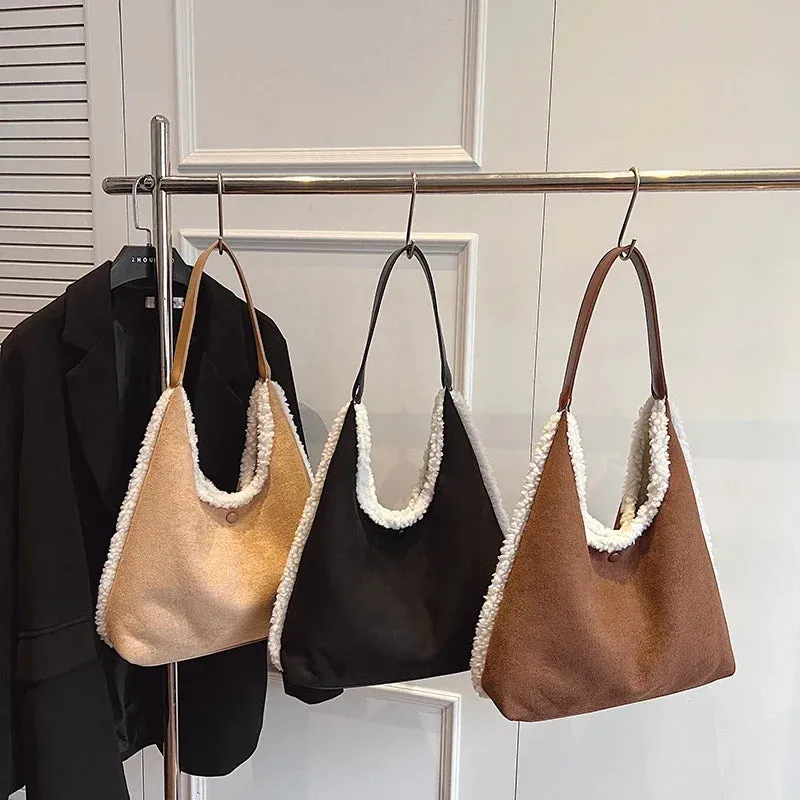 Sohiwoo Solid Simple Suede High-quality Shoulder Bag Fashionable Winter Handbag Large Capacity Multifunctional Handbag Bolsa Feminina