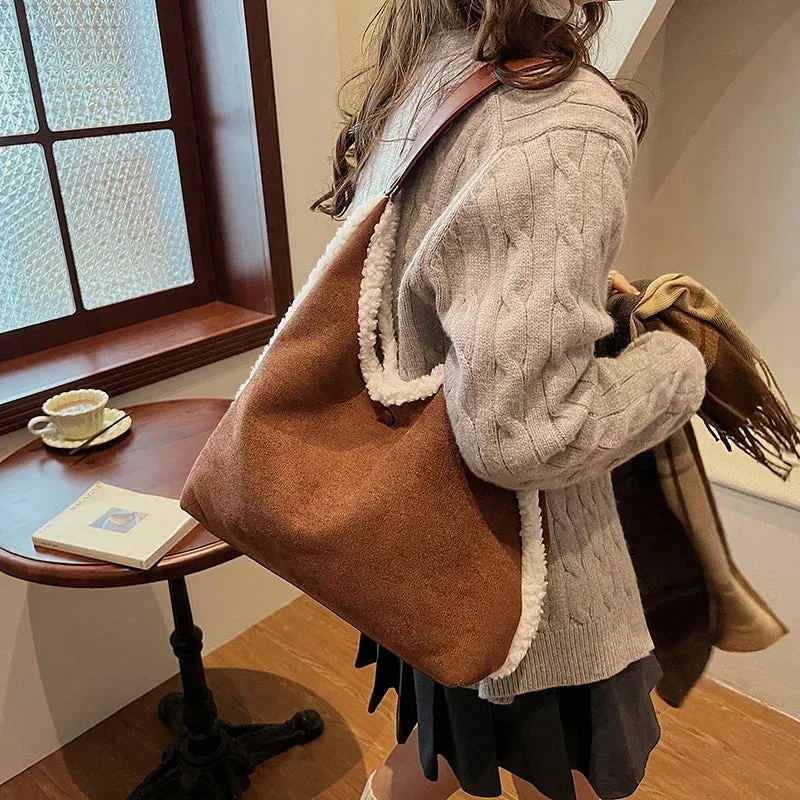 Sohiwoo Solid Simple Suede High-quality Shoulder Bag Fashionable Winter Handbag Large Capacity Multifunctional Handbag Bolsa Feminina
