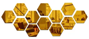 Wall1ders 13 Hexagon (Each Hexagon Size 10.5 cm x 12 cm, Golden) Hexagon mirror wall stickers, mirror stickers for wall, acrylic mirror wall decor sticker, wall mirror stickers