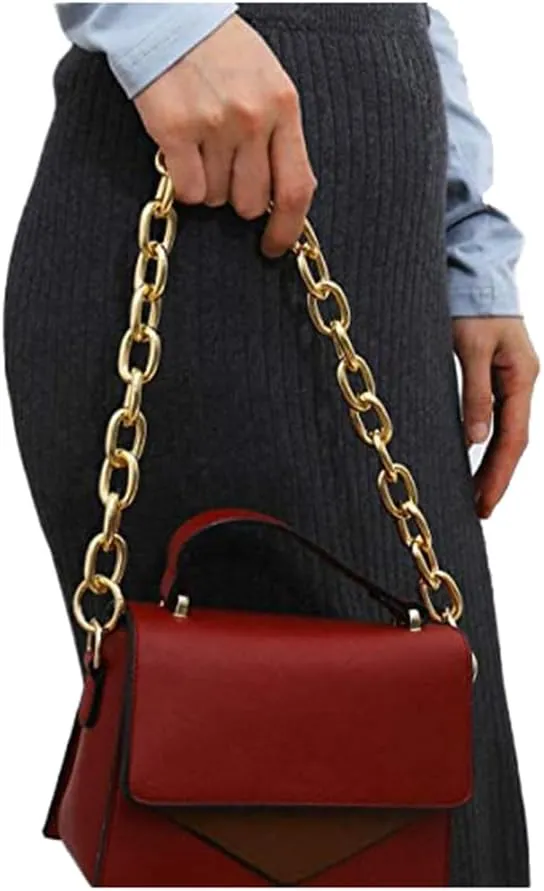 Wiwpar Fashionable O Shape Chunky Metal Purse Chains Shoulder Bag Handle Shoulder Straps Replacement for Women's Handbags (Gold)