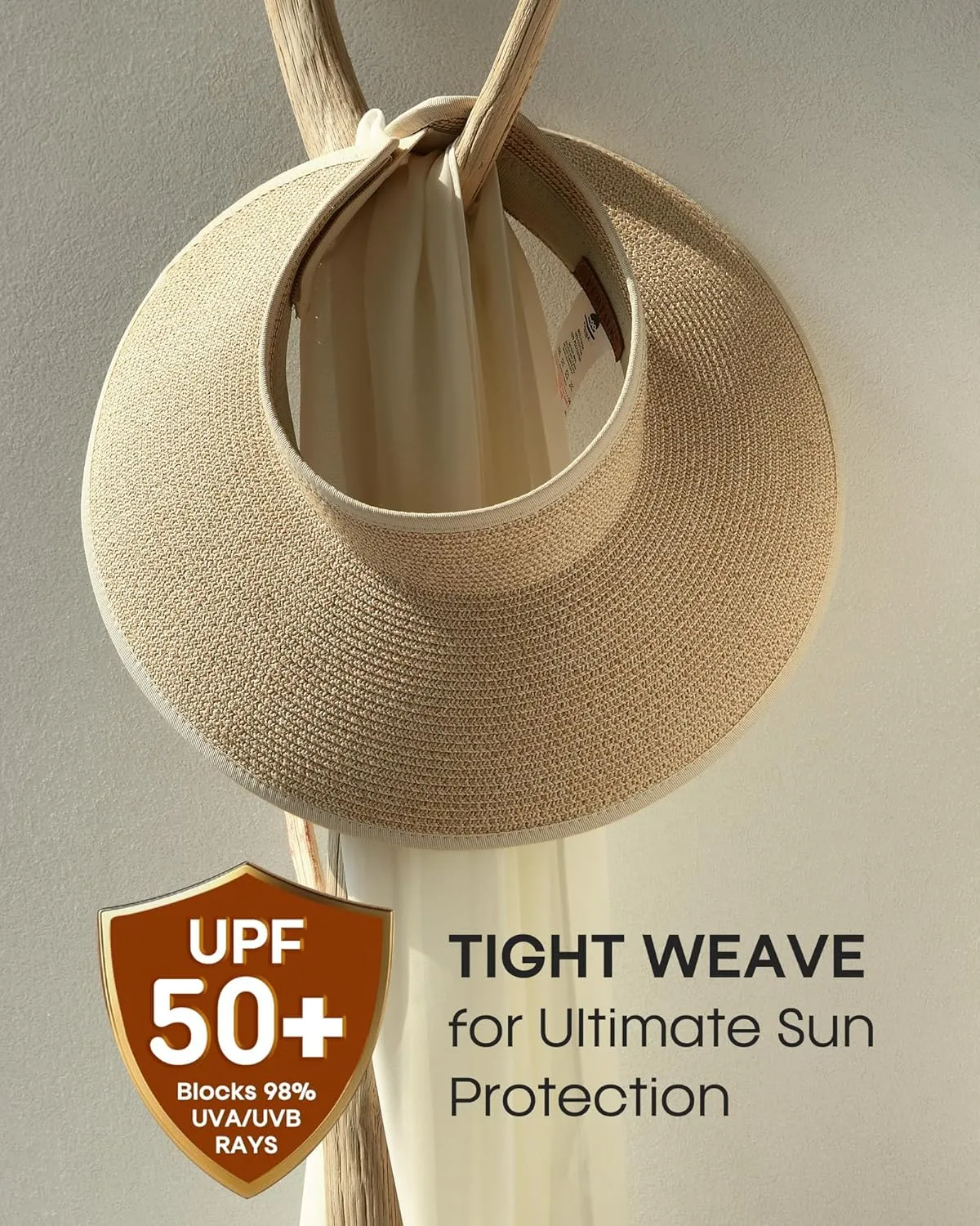 Womens Sun Visor Hats Wide Brim Straw Beach Hat UV Protection Ponytail Packable Beach Vacation Essentials