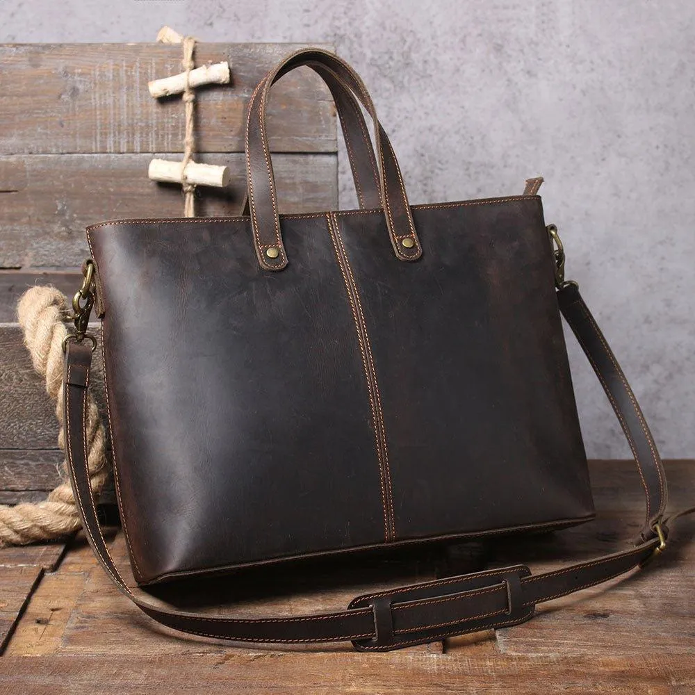 Woosir Mens Leather Laptop Briefcase Handbag Dark Brown